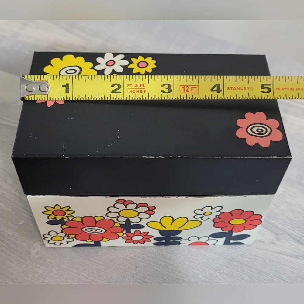 Vintage 70s Original Ohio Art Groovy Floral Print Recipe Card File Box